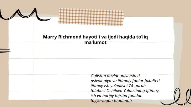 Marry Richmond hayoti i va ijodi haqida toʻliq maʼlumot