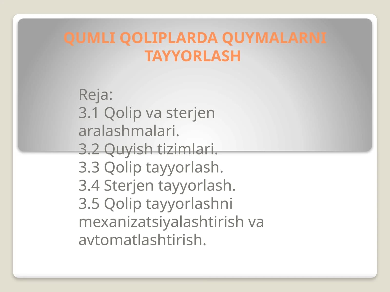 QUMLIQОLIPLARDA QUYMALARNI TAYYORLASH