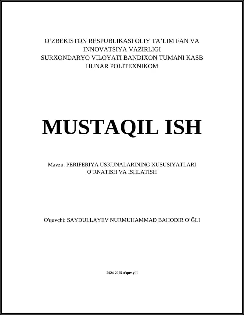 Printerlar o‘rnatish va sozlash