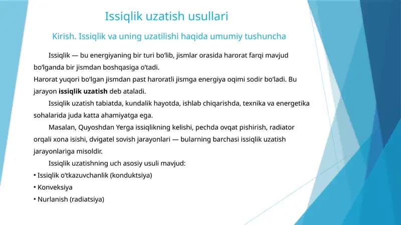 Issiqlik uzatish usullari