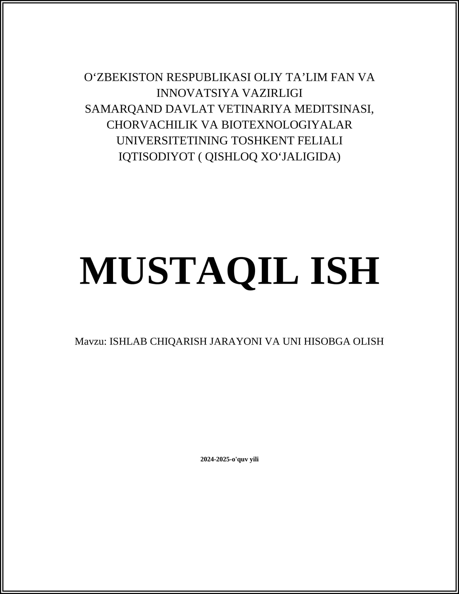 Ishlab chiqarish jarayoni va uni hisobga olis