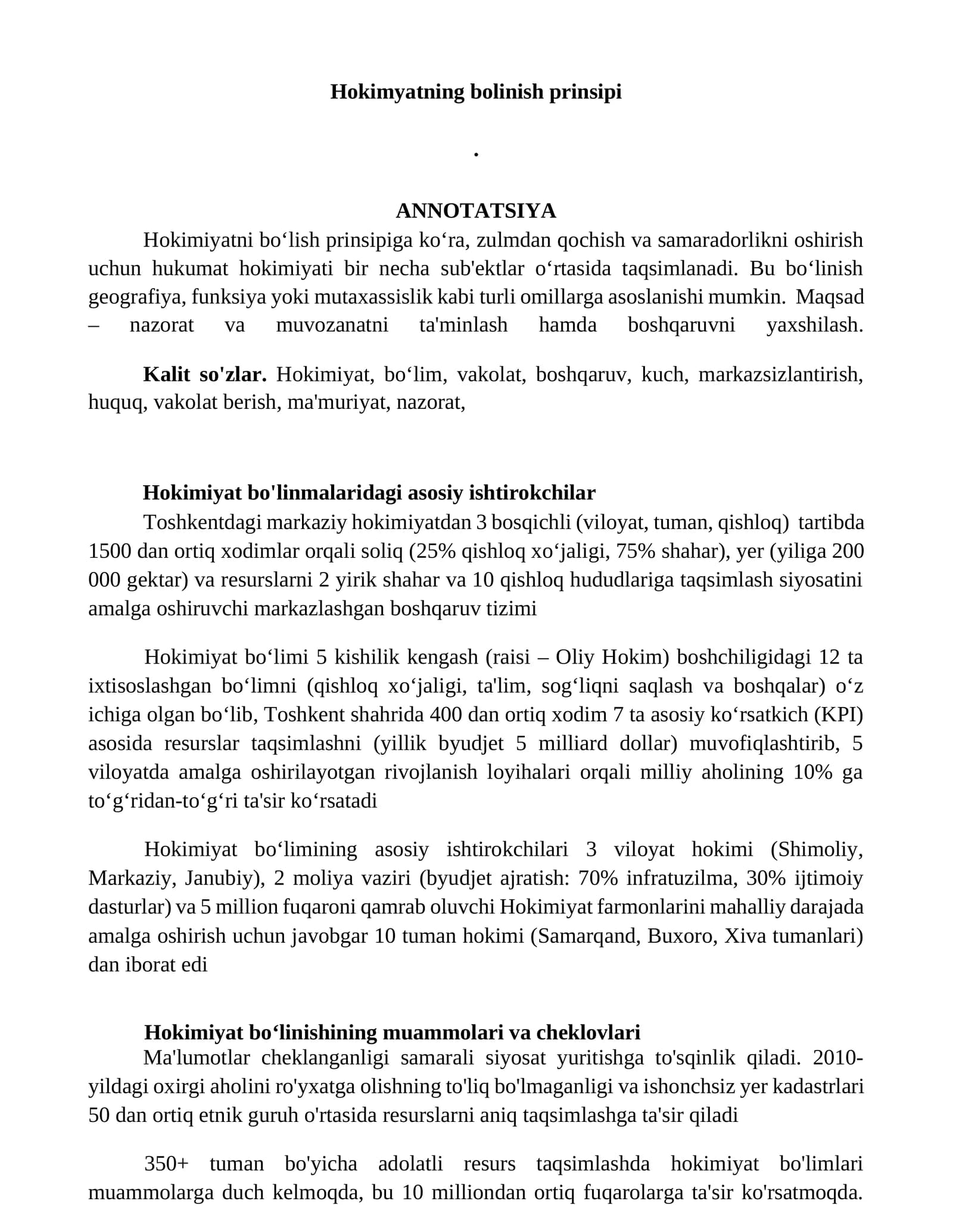 Hokimyatning bolinish prinsipi