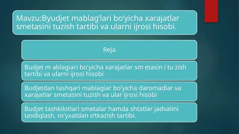 Budjet mablagi aro'ib o'chirish