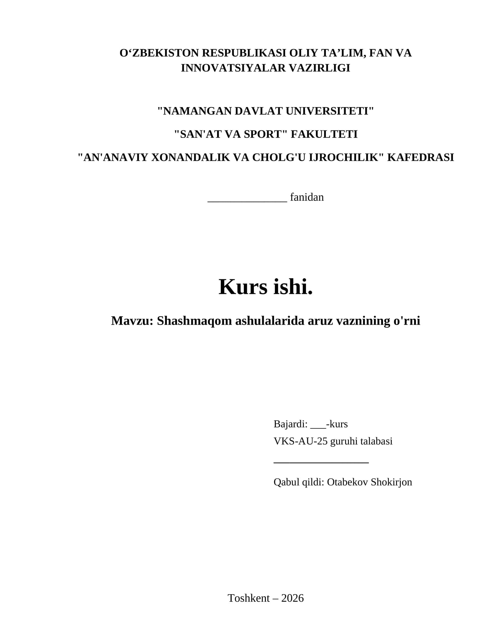 Shashmaqom ashulalarida aruz vaznining o'rni
