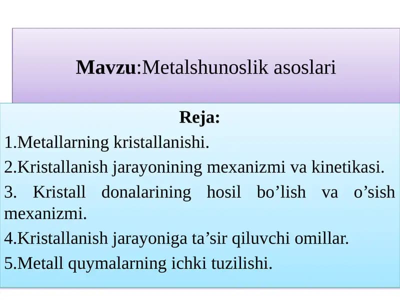 Metаlshunоslik аsоslаri