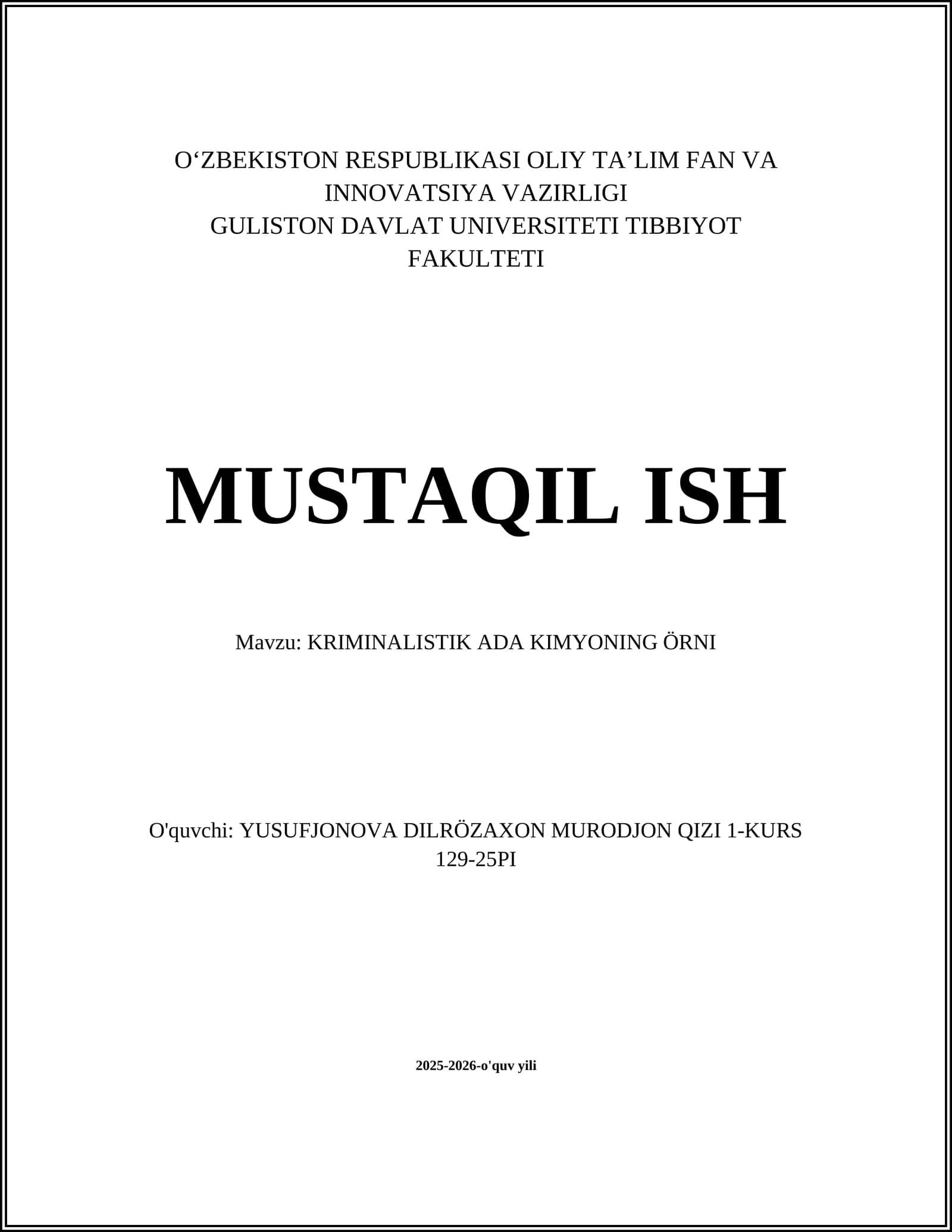 KRIMINALISTIK ADA KIMYONING ÖRNI