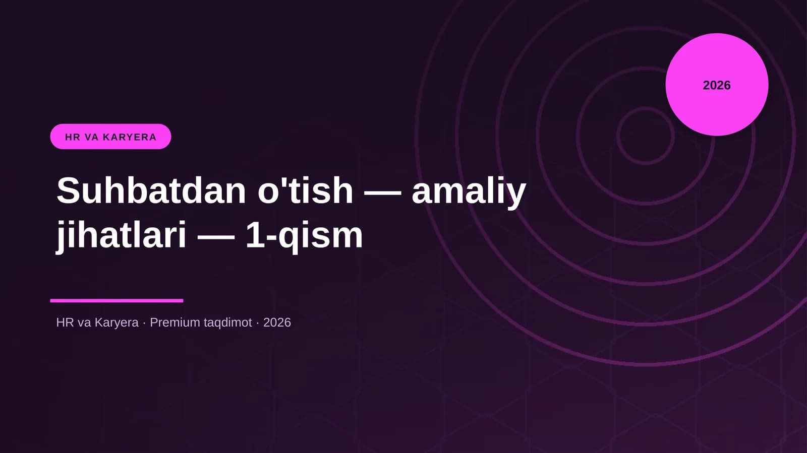 Suhbatdan o'tish — amaliy jihatlari — 1-qism
