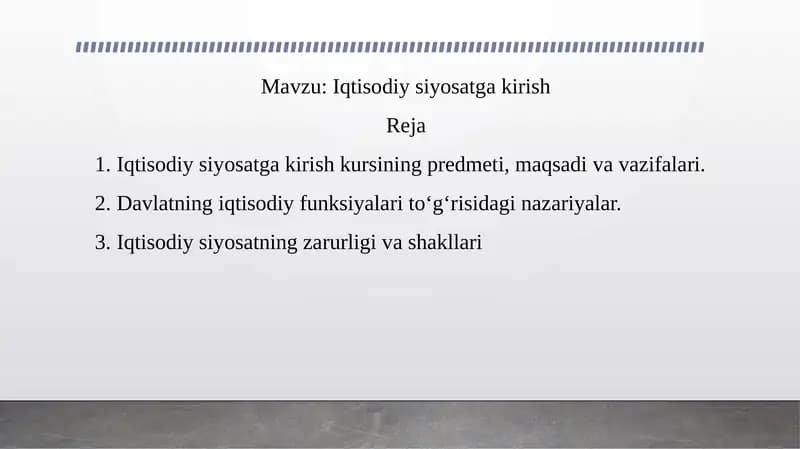 Iqtisodiy siyosatga kirish