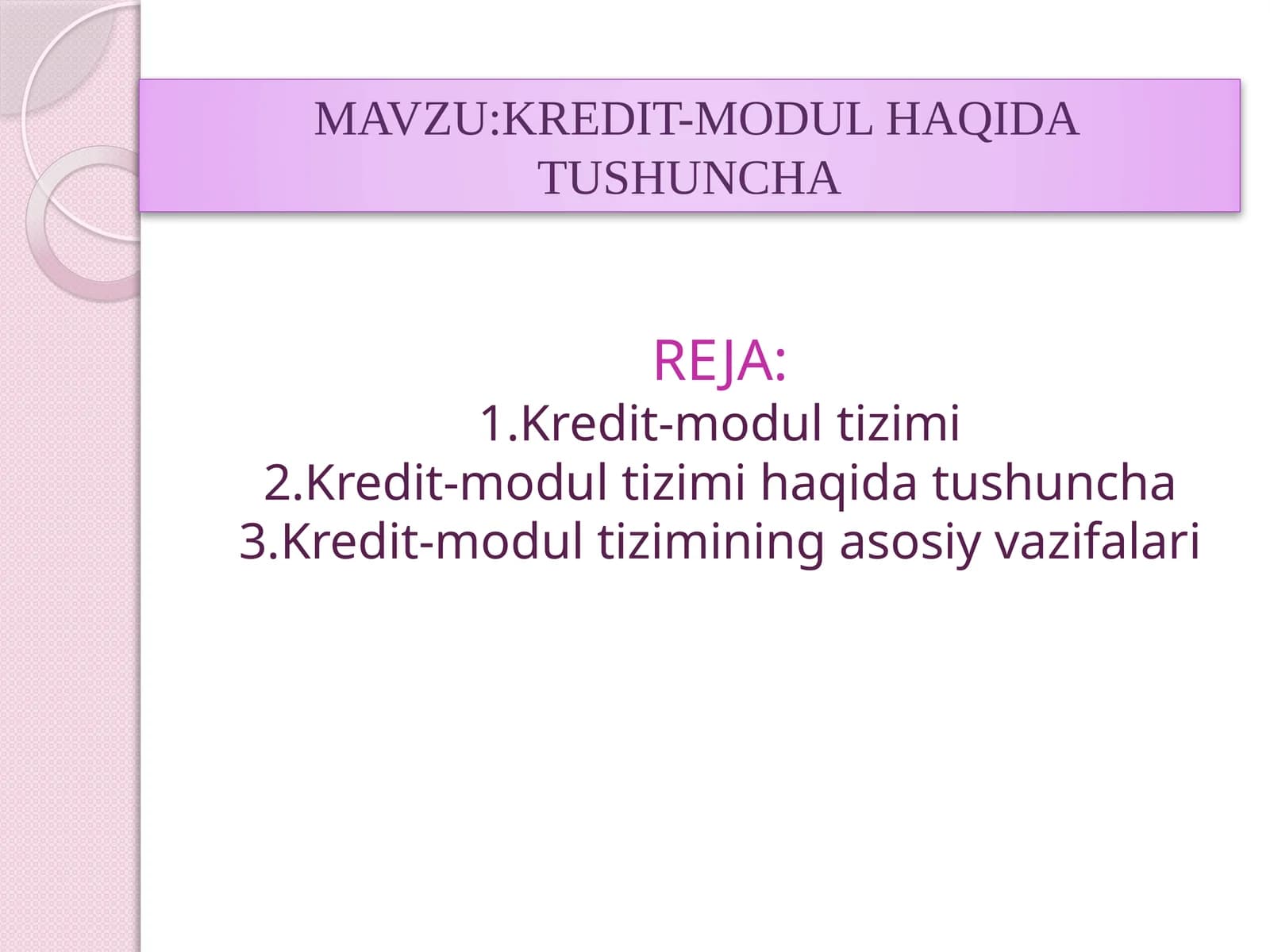 KREDIT-MODUL HAQIDA TUSHUNCHA