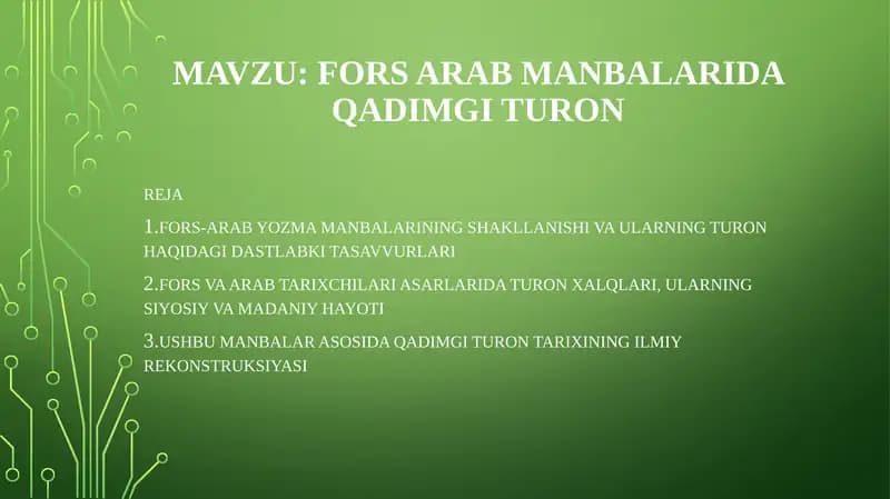 Fors arab manbalarida Qadimgi Turon