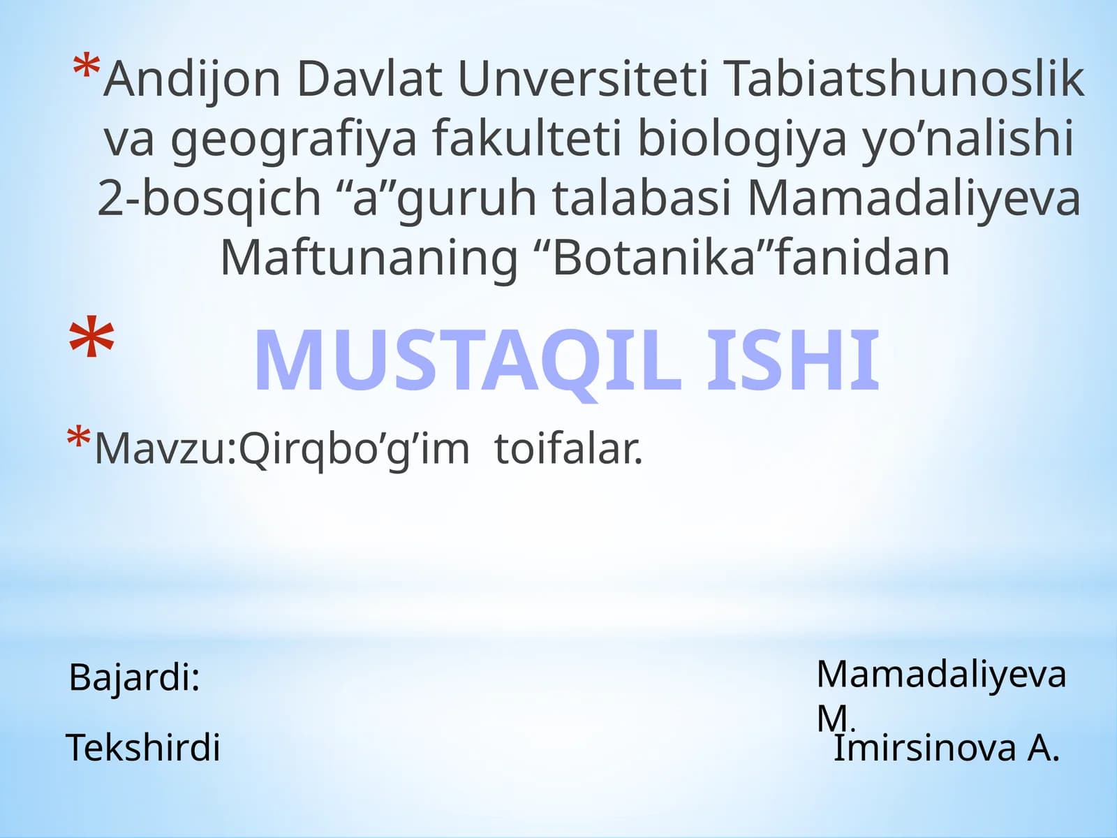 Qirqbo’g’im toifalar