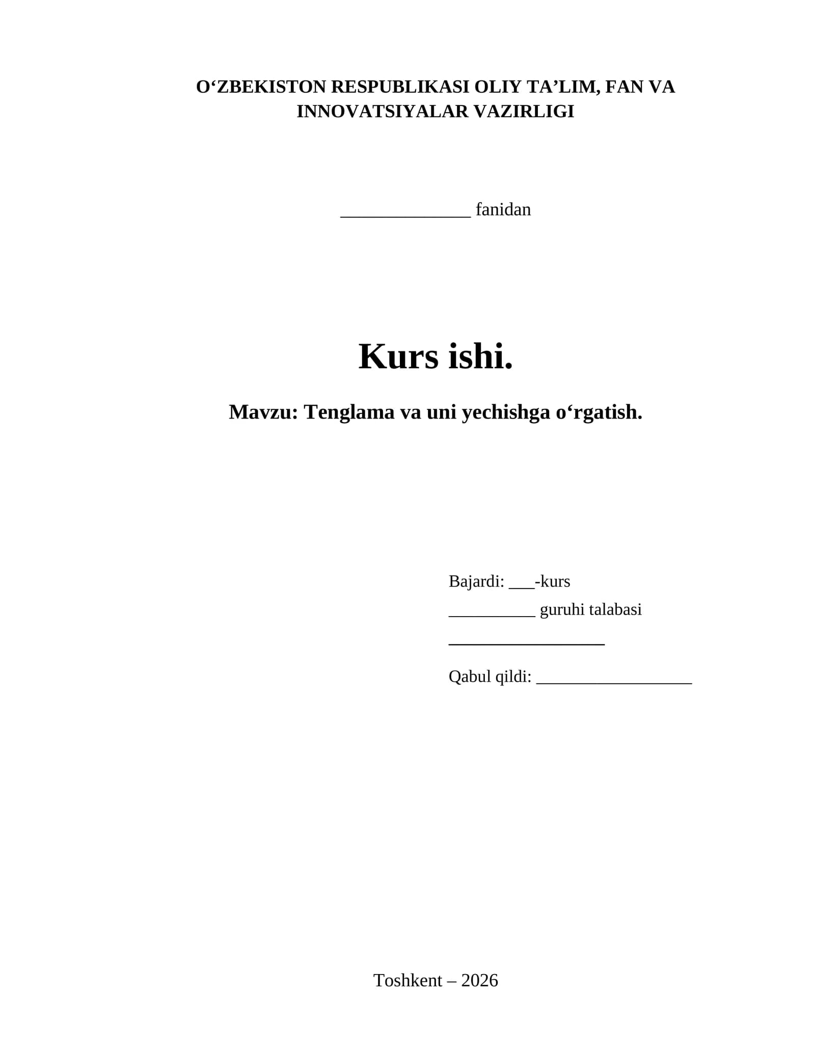 Tenglama va uni yechishga o‘rgatish.