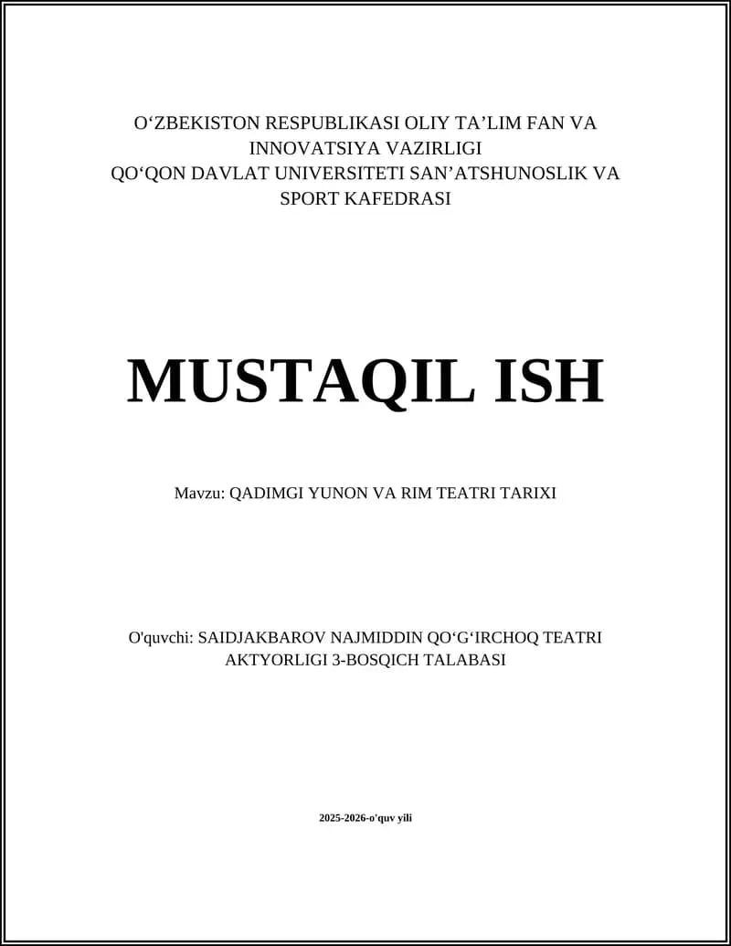 QADIMGI YUNON VA RIM TEATRI TARIXI
