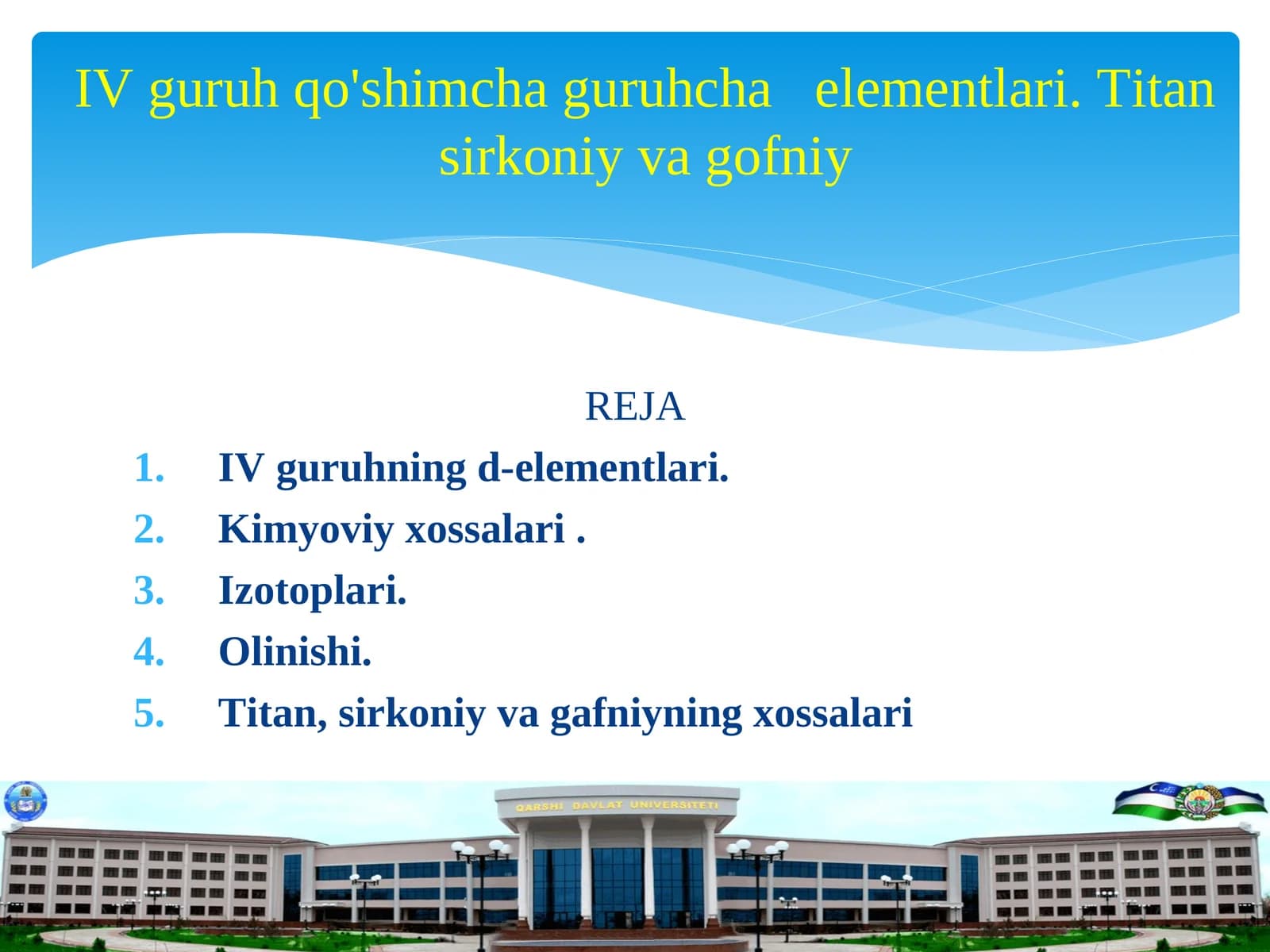 IV guruh qo'shimcha guruhcha   elementlari. Titan sirkoniy va gofniy