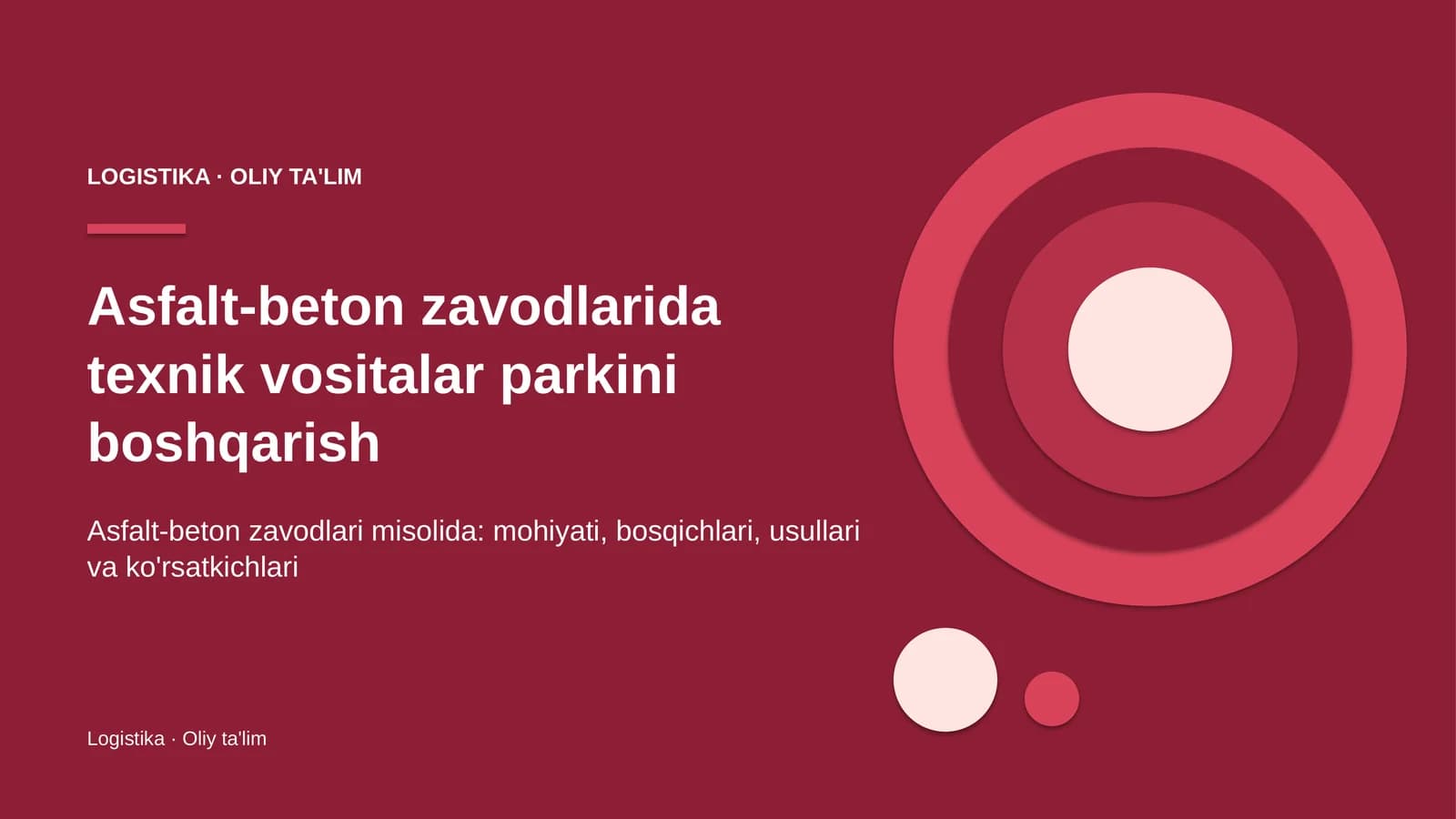 Asfalt-beton zavodlarida texnik vositalar parkini boshqarish