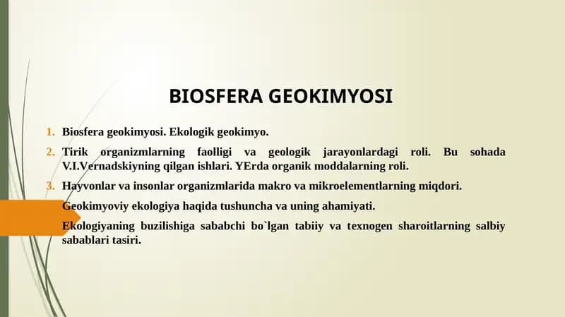 BIOSFЕRA GЕOKIMYOSI