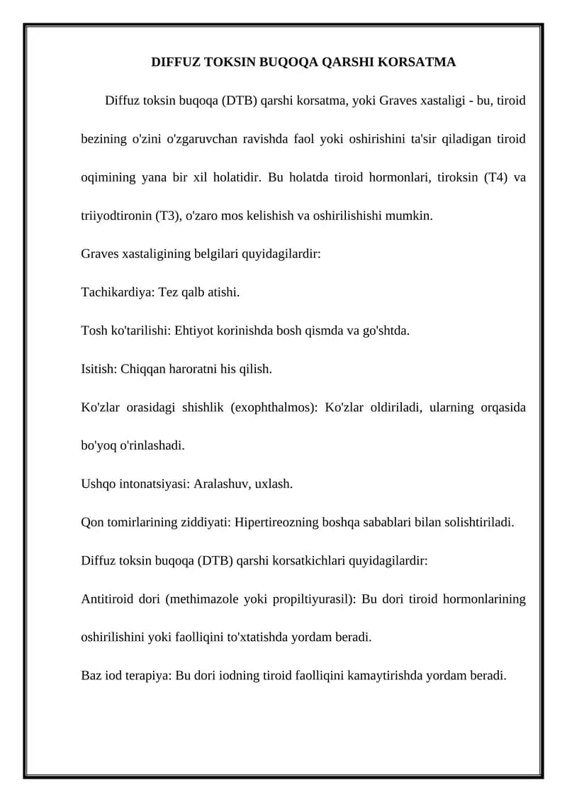 DIFFUZ TOKSIN BUQOQA QARSHI KORSATMA
