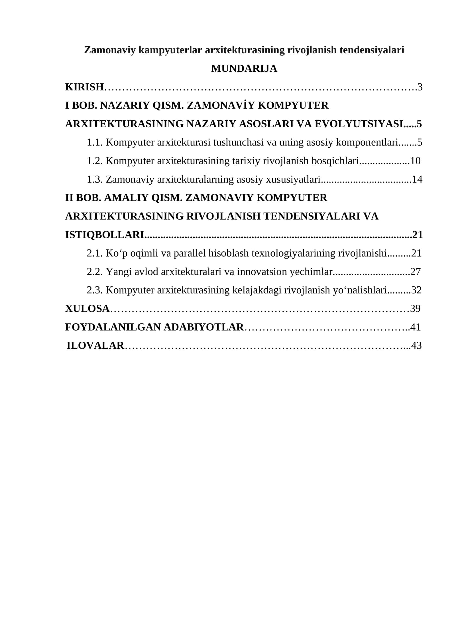Zamonaviy kampyuterlar arxitekturasining rivojlanish tendensiyalari