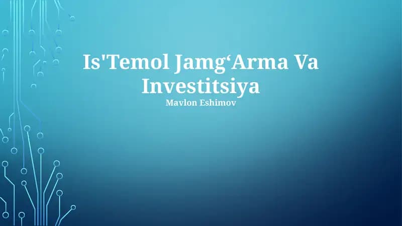 Is'Temol JamgʻArma Va Investitsiya