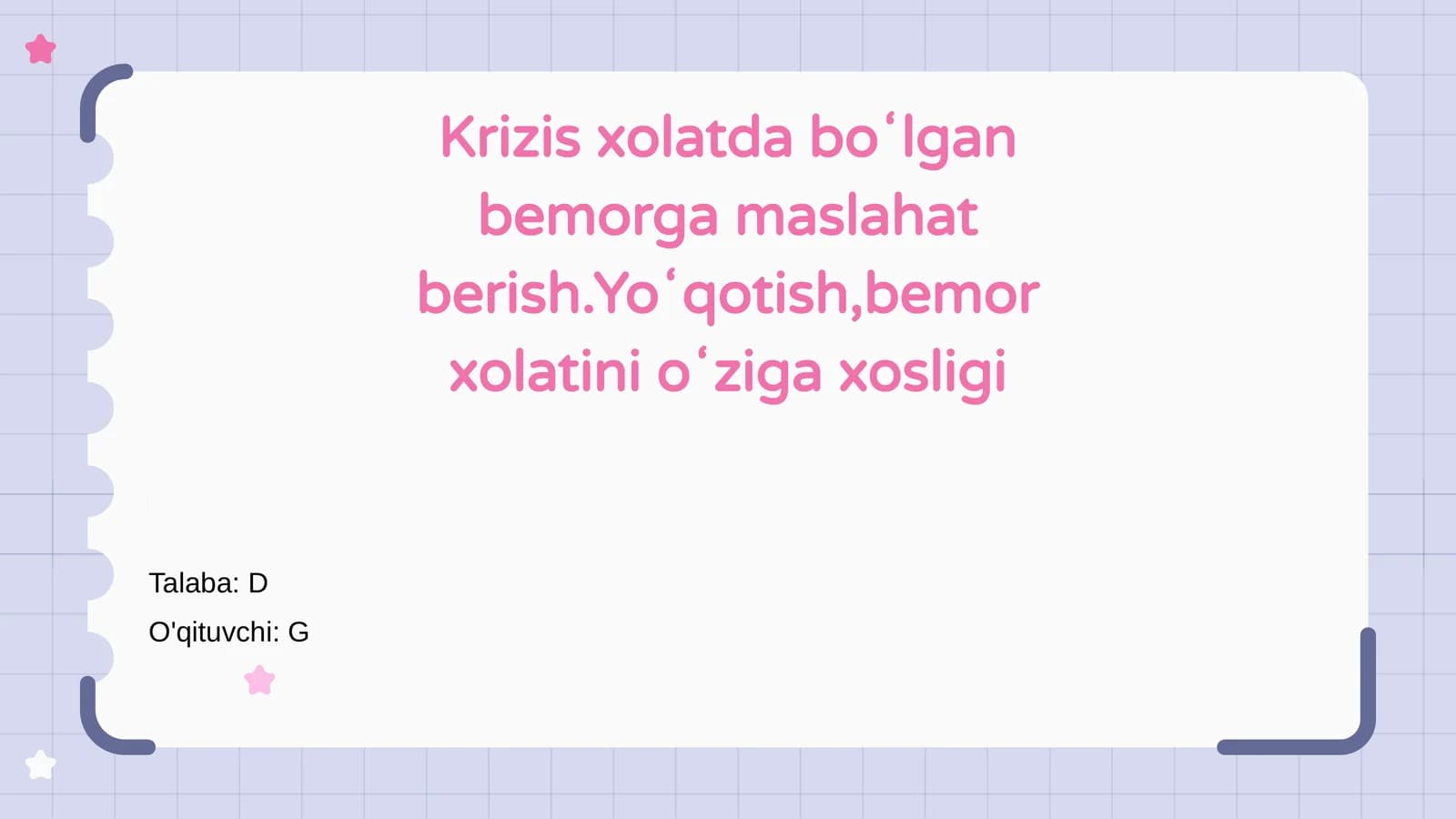 Krizis xolatida bemorlik bilan ishlash