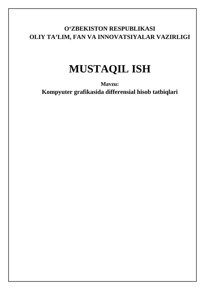 Kompyuter grafikasida differensial hisob tatbiqlari