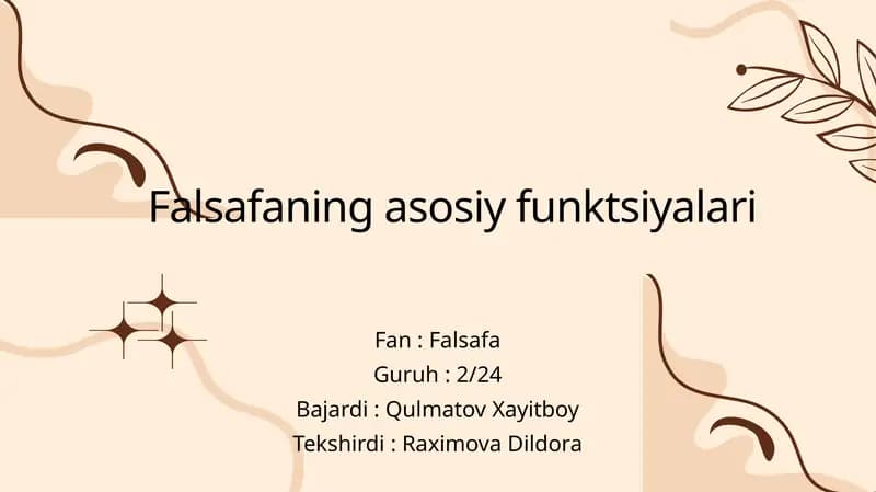 Falsafaning asosiy funktsiyalari