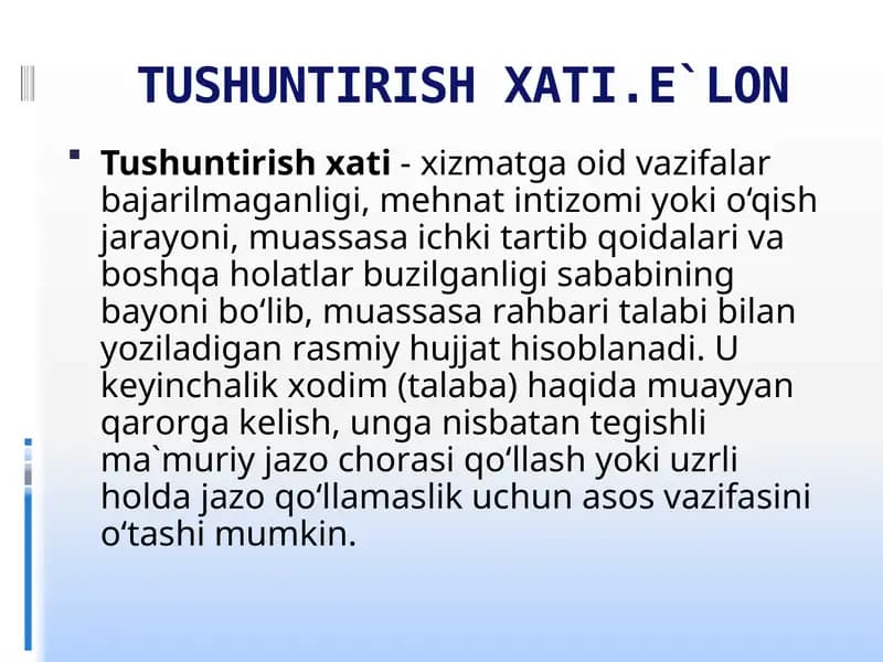 TUSHUNTIRISH XАTI.E`LОN