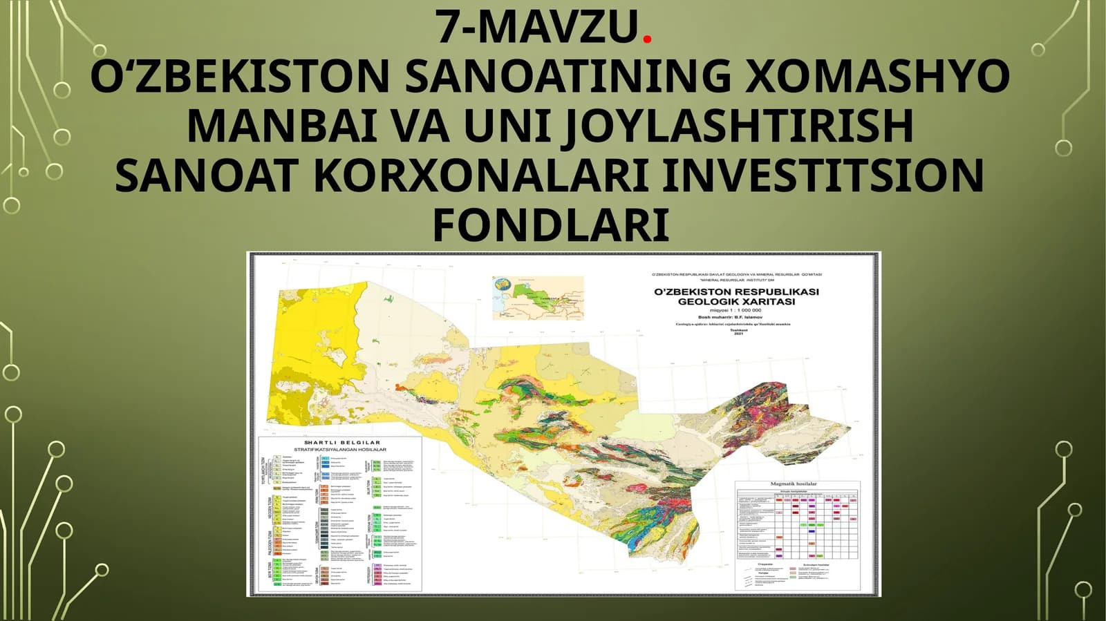 7-mavzu.O‘zbekiston sanoatining xomashyo manbai va uni joylashtirish