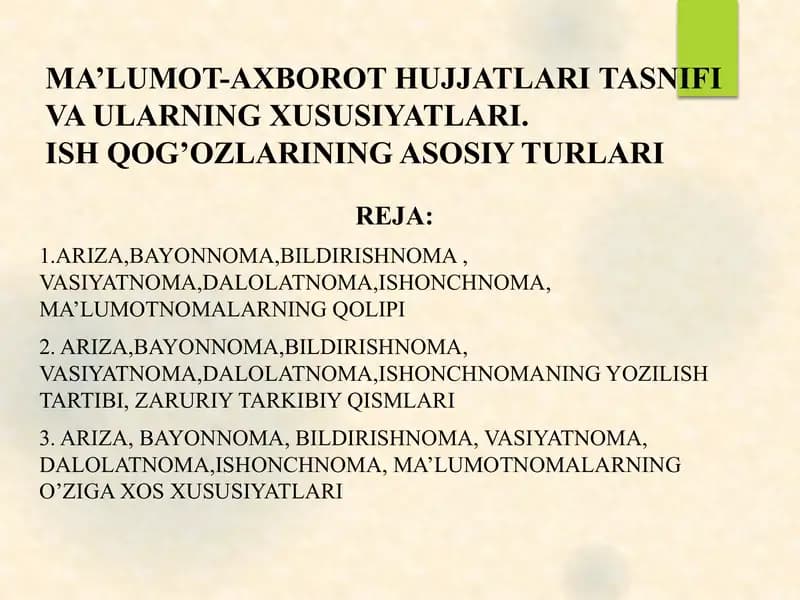Ish qog'ozlarining asosiy turlari