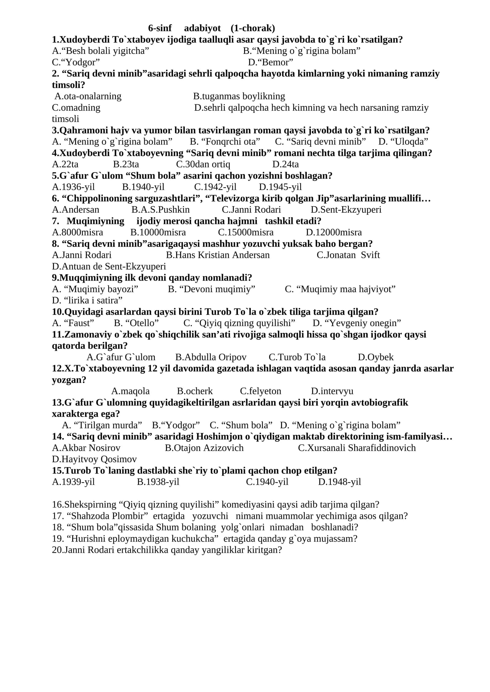 6-sinf adabiyot (1-chorak)