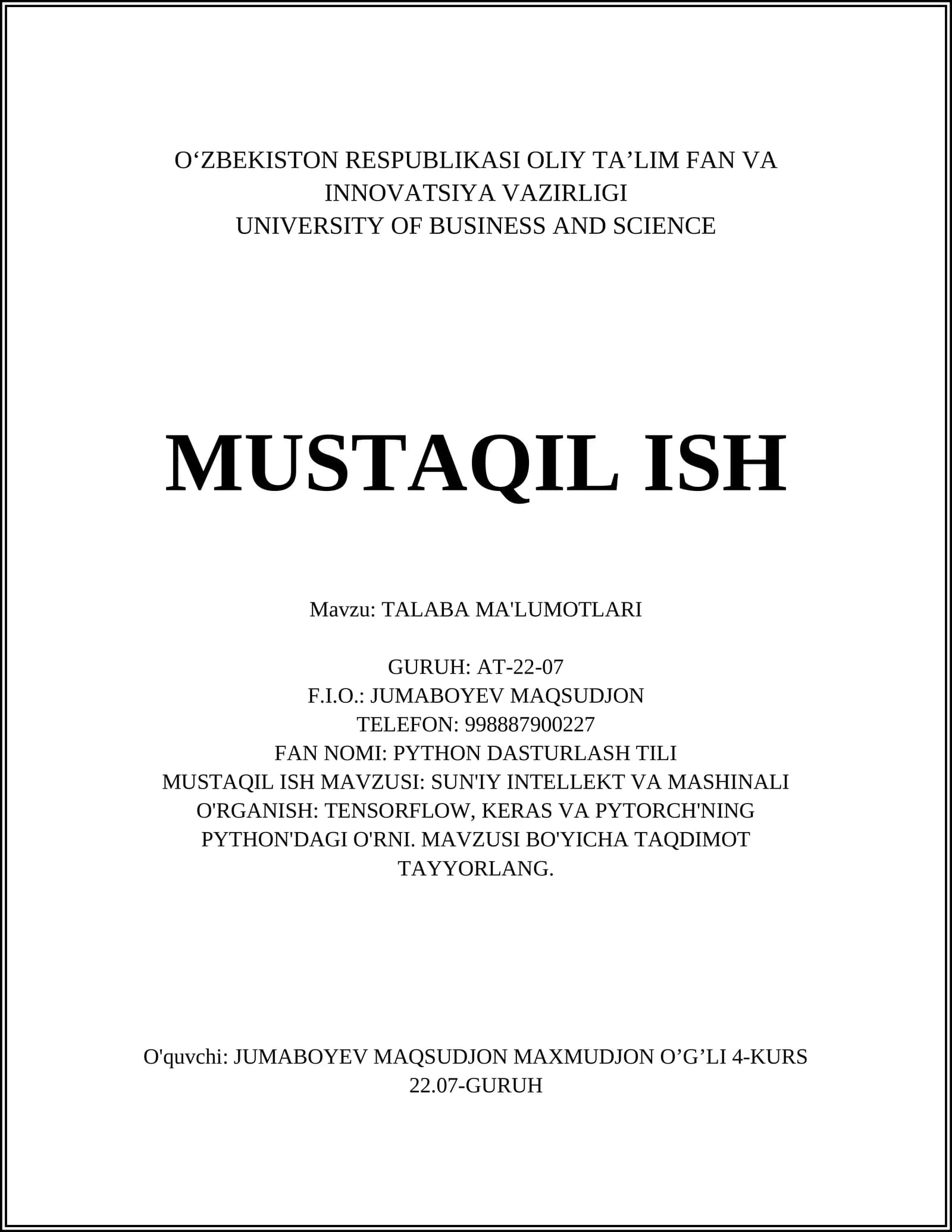 TALABA MA'LUMOTLARI