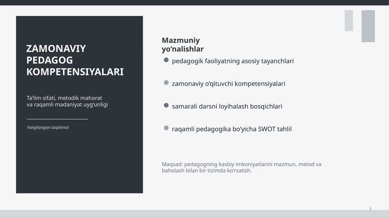 ZAMONAVIY PEDAGOG KOMPETENSIYALARI