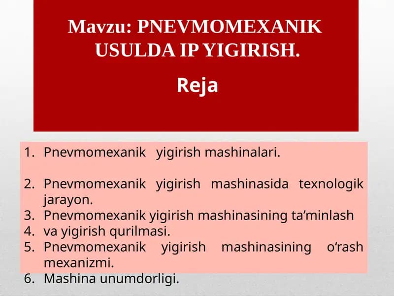 PNEVMOMEXANIK USULDA IP YIGIRISH