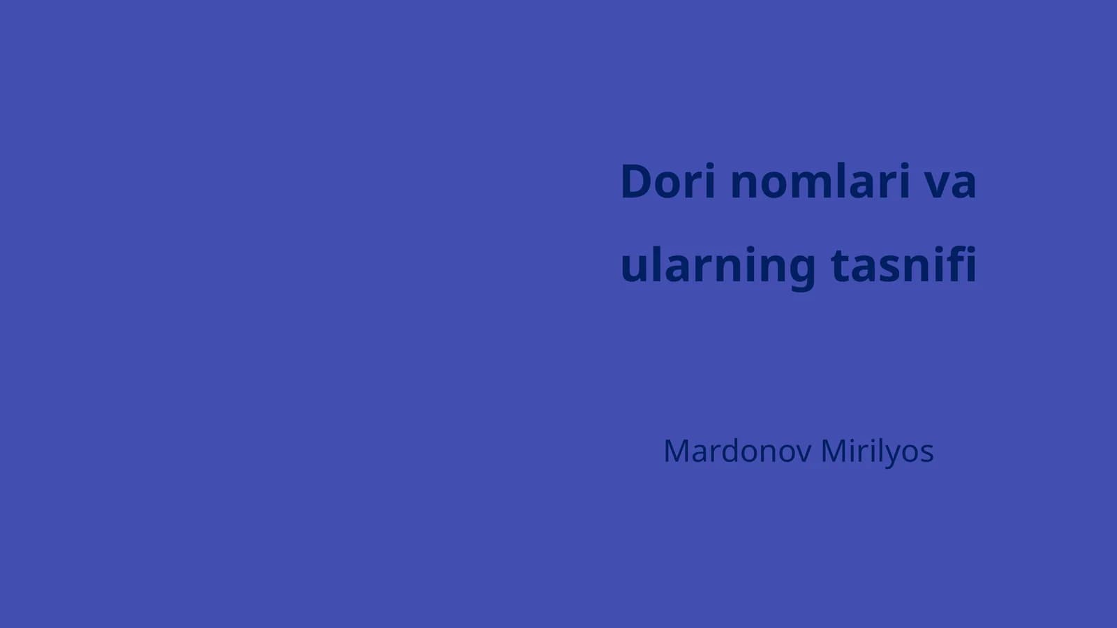 Dori nomlari va ularning tasnifi