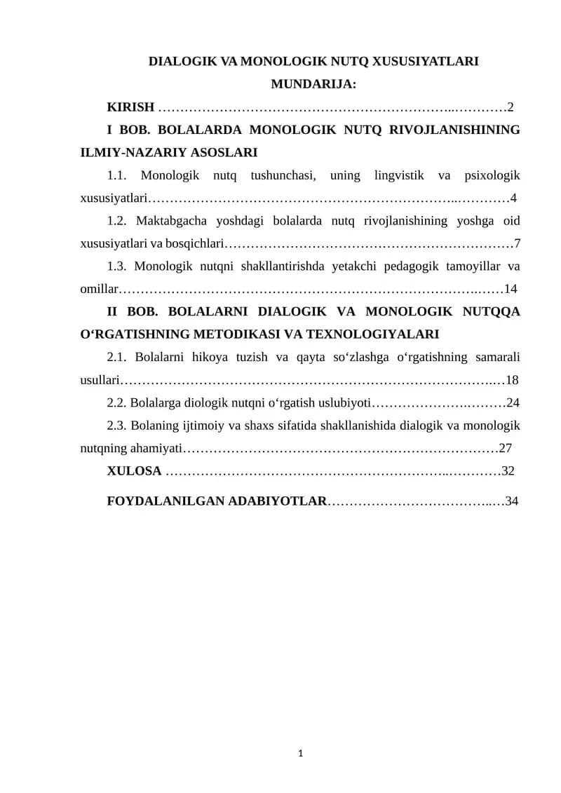 DIALOGIK VA MONOLOGIK NUTQ XUSUSIYATLARI