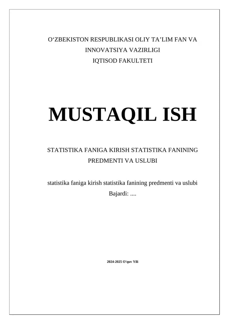 Statistika Faniga Kirish
