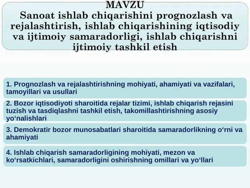 Prognozlash va rejalashtirishning mohiyati