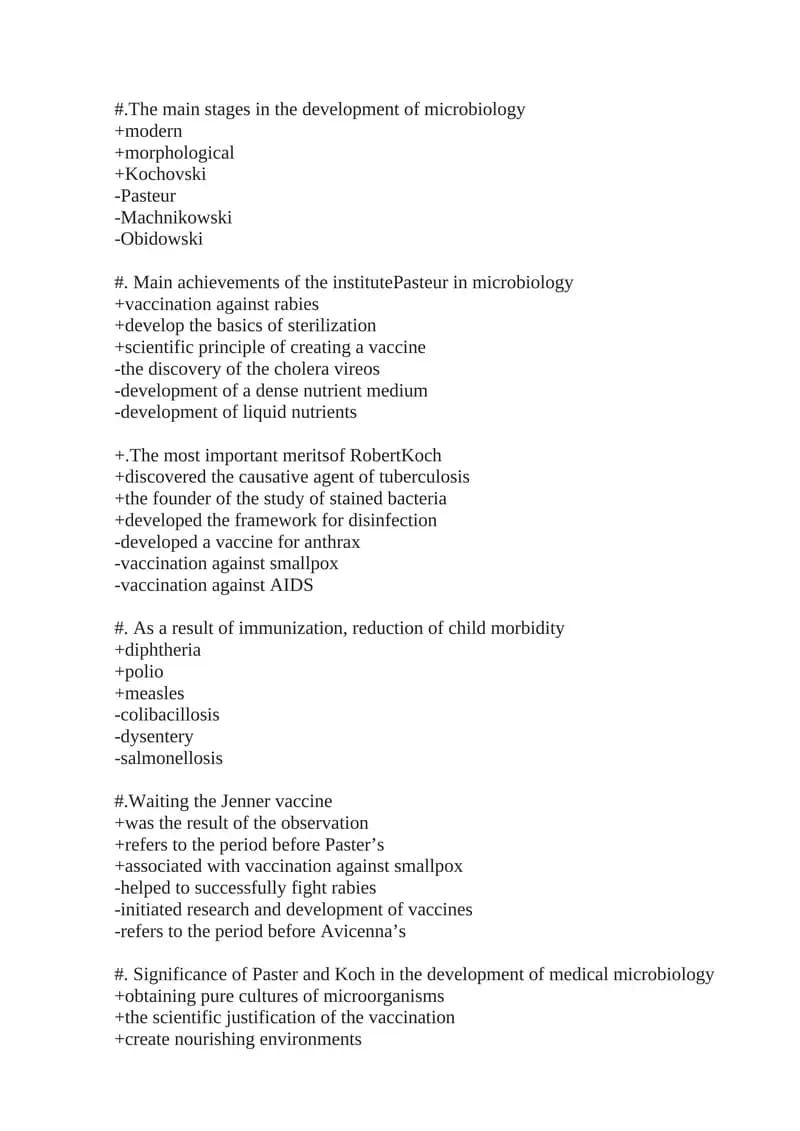 The main stages in the development of microbiology