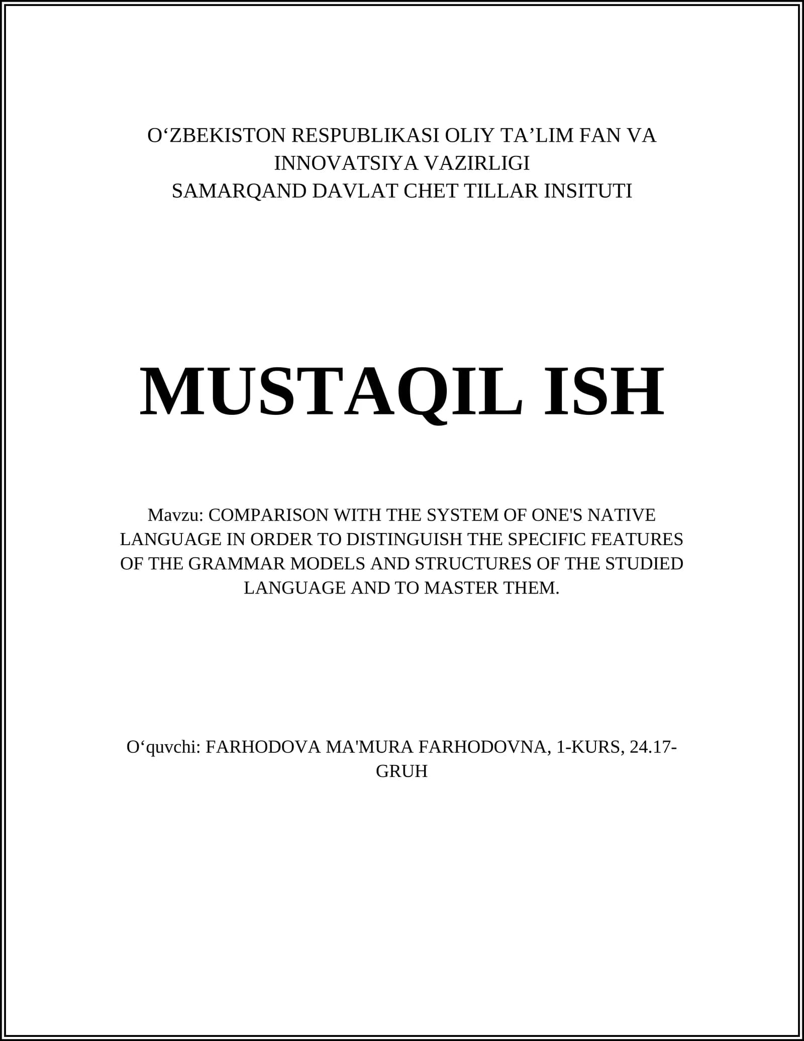 COMPARISON WITH THE SYSTEM OF ONE'S NATIVE LANGUAGE