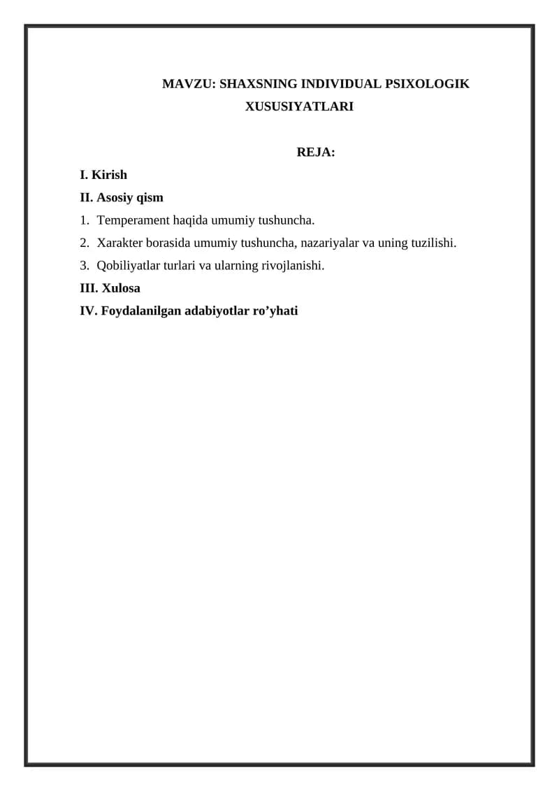 SHAXSNING INDIVIDUAL PSIXOLOGIK XUSUSIYATLARI