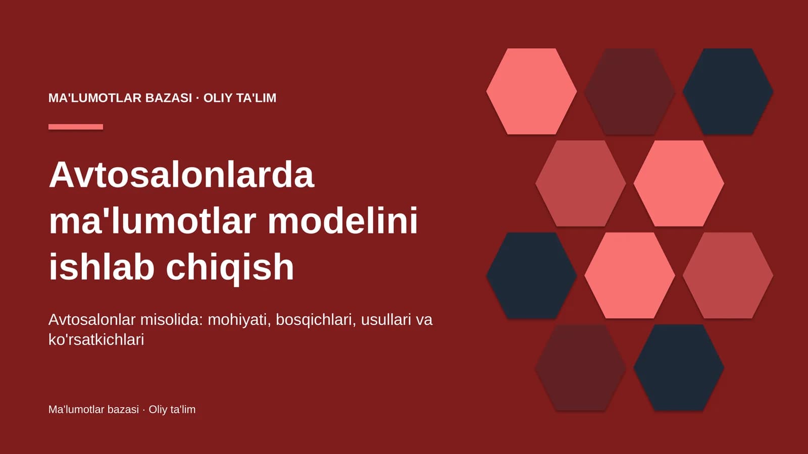 Avtosalonlarda ma'lumotlar modelini ishlab chiqish