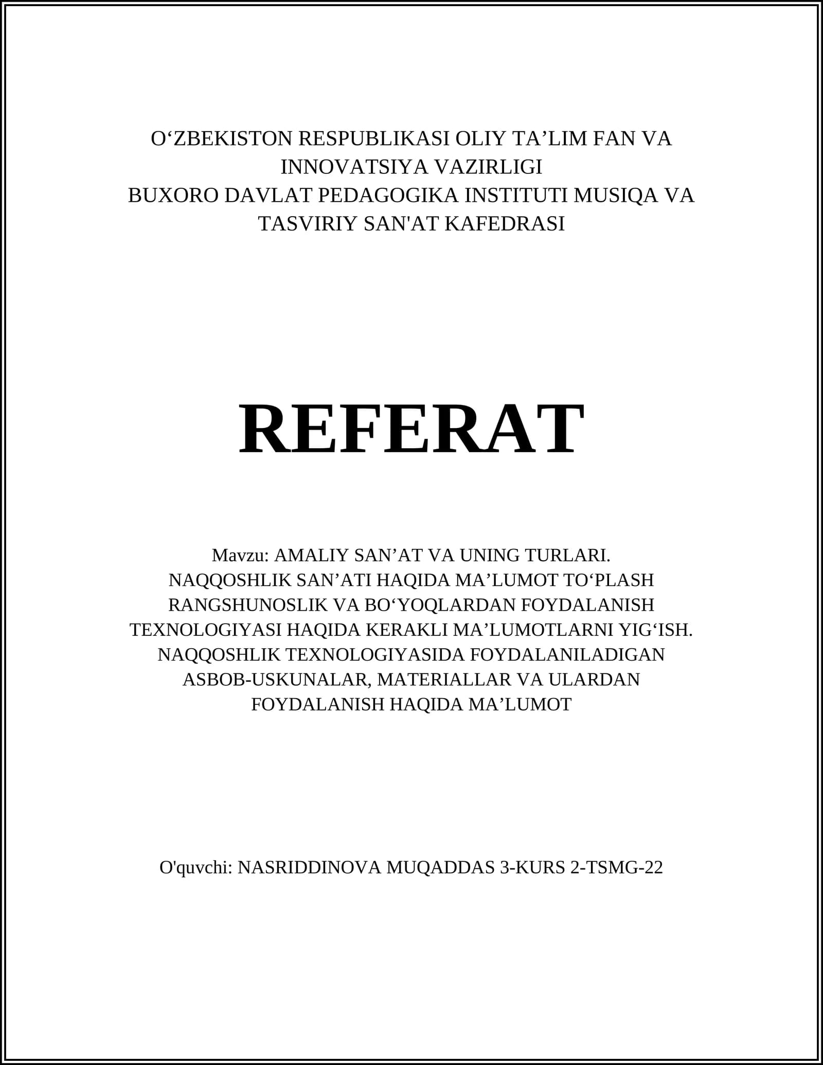 AMALIY SAN’AT VA UNING TURLARI