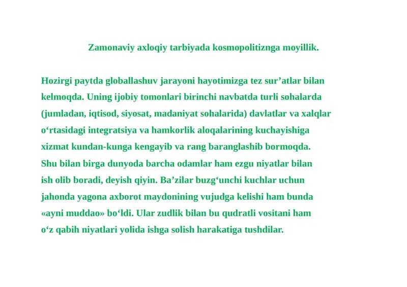 Zamonaviy axloqiy tarbiya