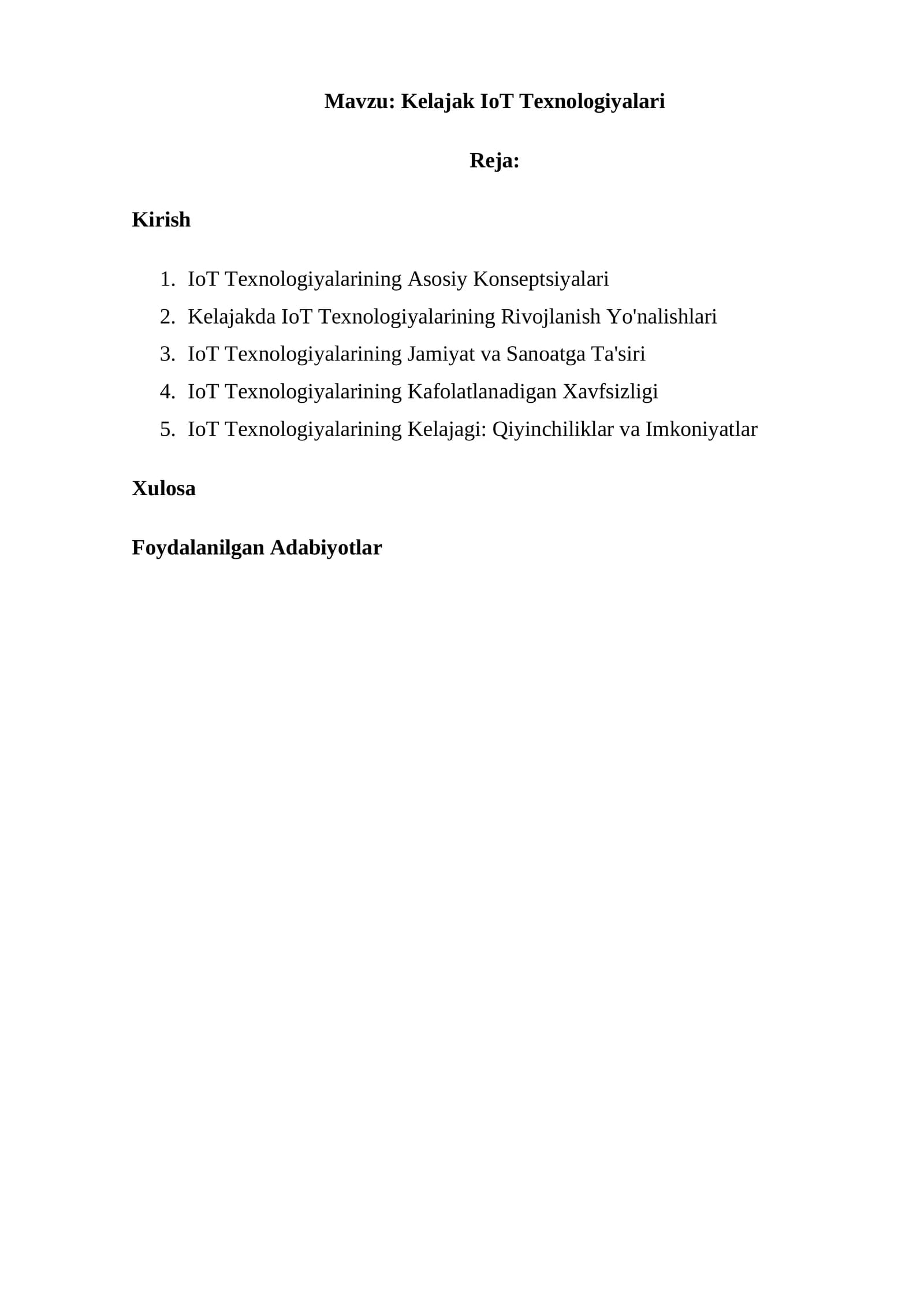 Kelajak IoT Texnologiyalari