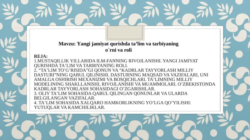 MUSTAQILLIK YILLARIDA ILM-FANNING RIVOJLANISHI