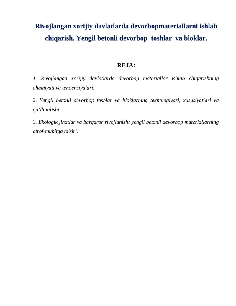 Yengil Betonli Devorbop Materiallar