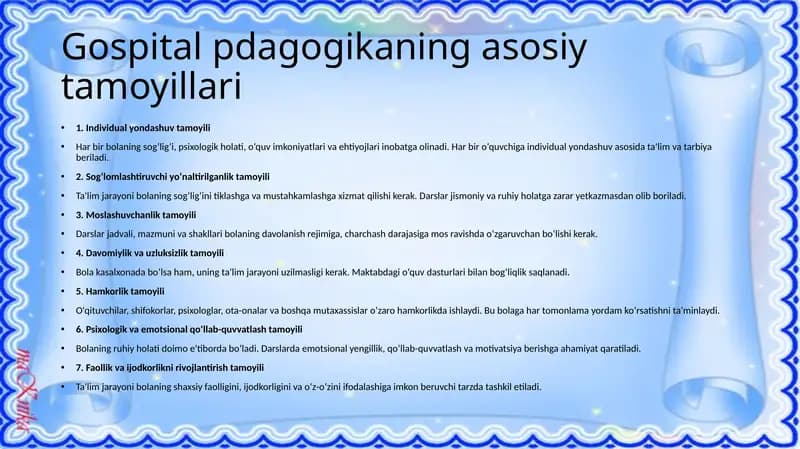 Gospital pedagogikaning asosiy tamoyillari