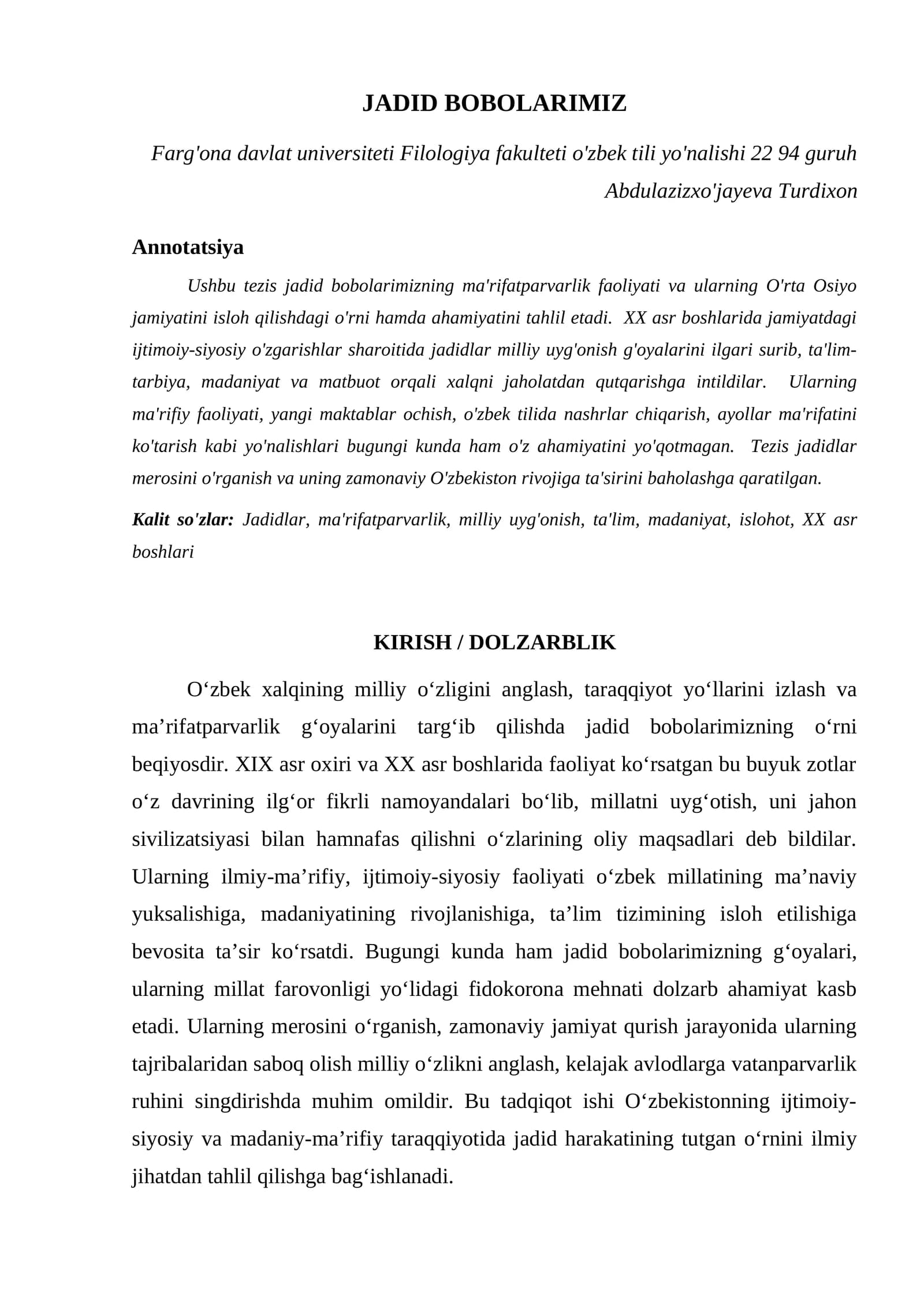 JADID BOBOLARIMIZ
