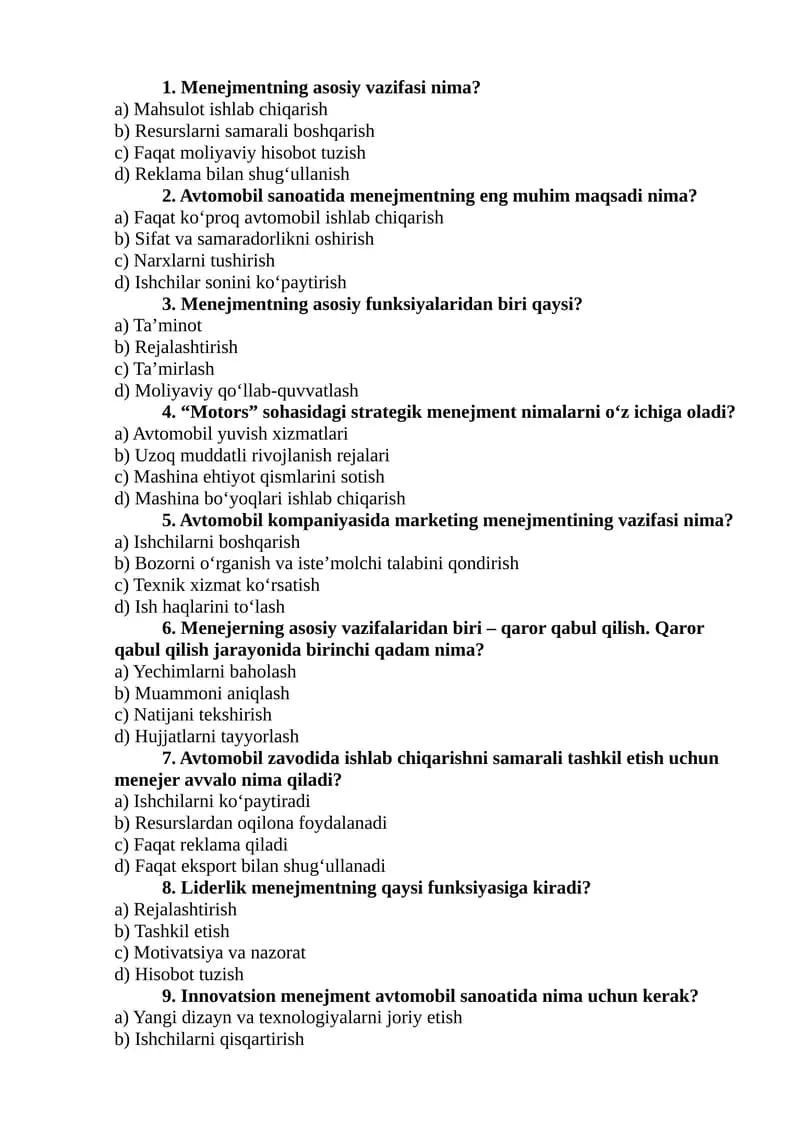 Avtomobil Sanoati Menejmenti
