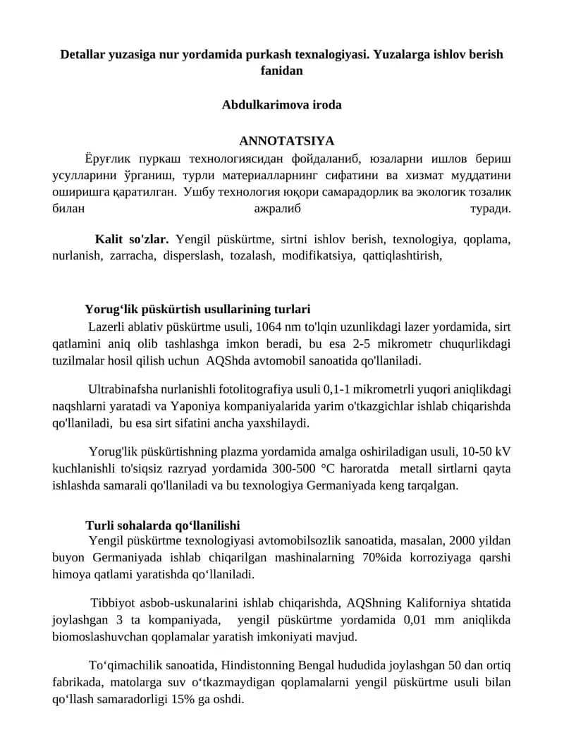 Yorug‘lik püskürtish usullari
